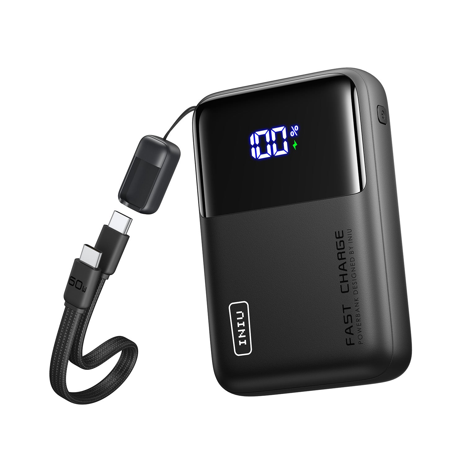 INIU Cougar P63-E1 Power Bank: Black, 100% charge display, 60W cable, FAST CHARGE. 25000mAh Portable Charger.