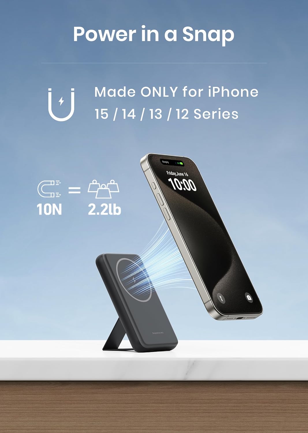 INIU for MagSafe Battery Pack, Slim 6000mAh 20W Magnetic Portable Charger with Foldable Stand for iPhone 15/15 Plus/15 Pro/15 Pro Max, iPhone 14/13/12 Series (with 1ft 60W USB C-C Cable)