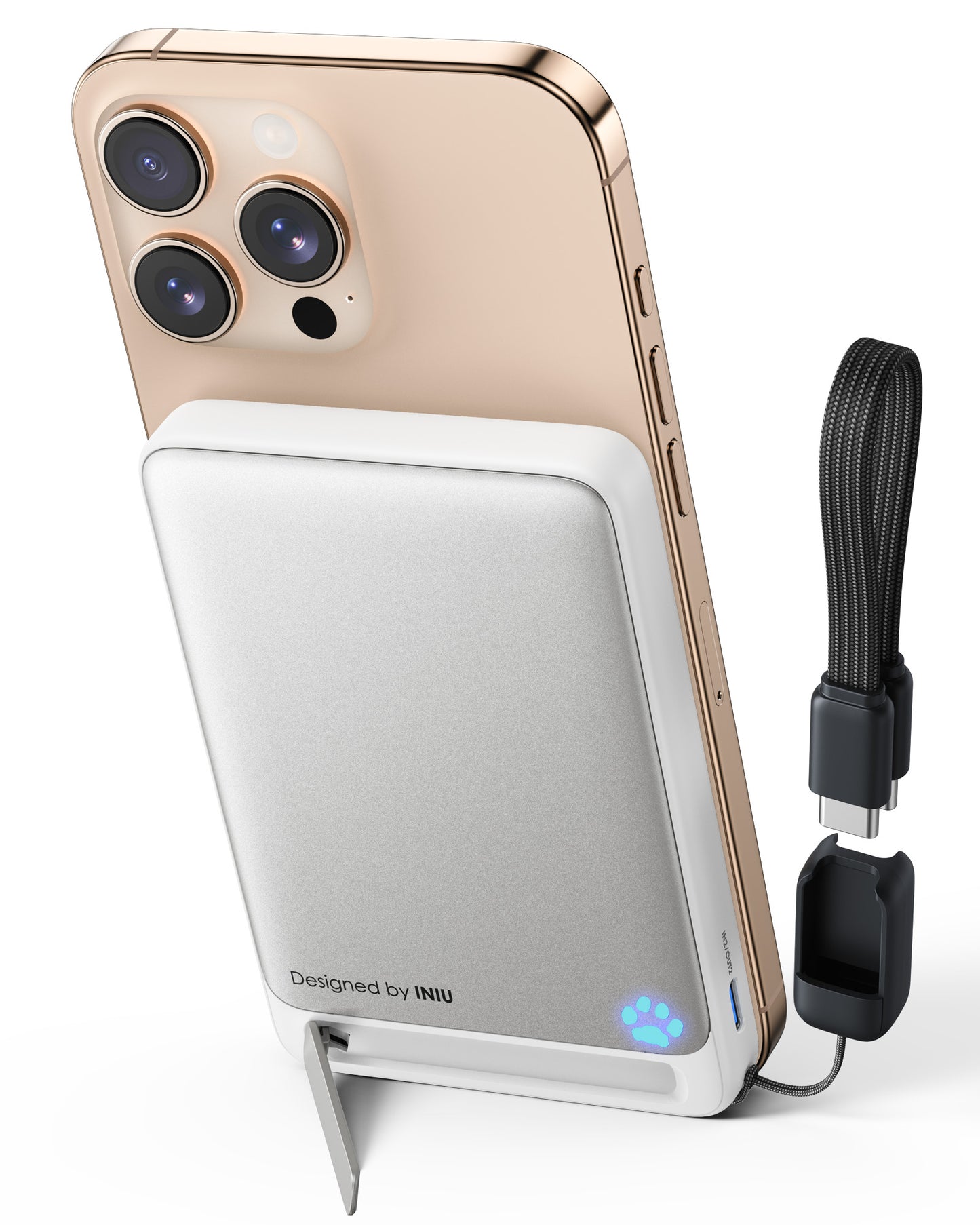 INIU SnapGo P73-E1 magnetic power bank with kickstand, offering Qi2 wireless charging for devices like the iPhone 17.