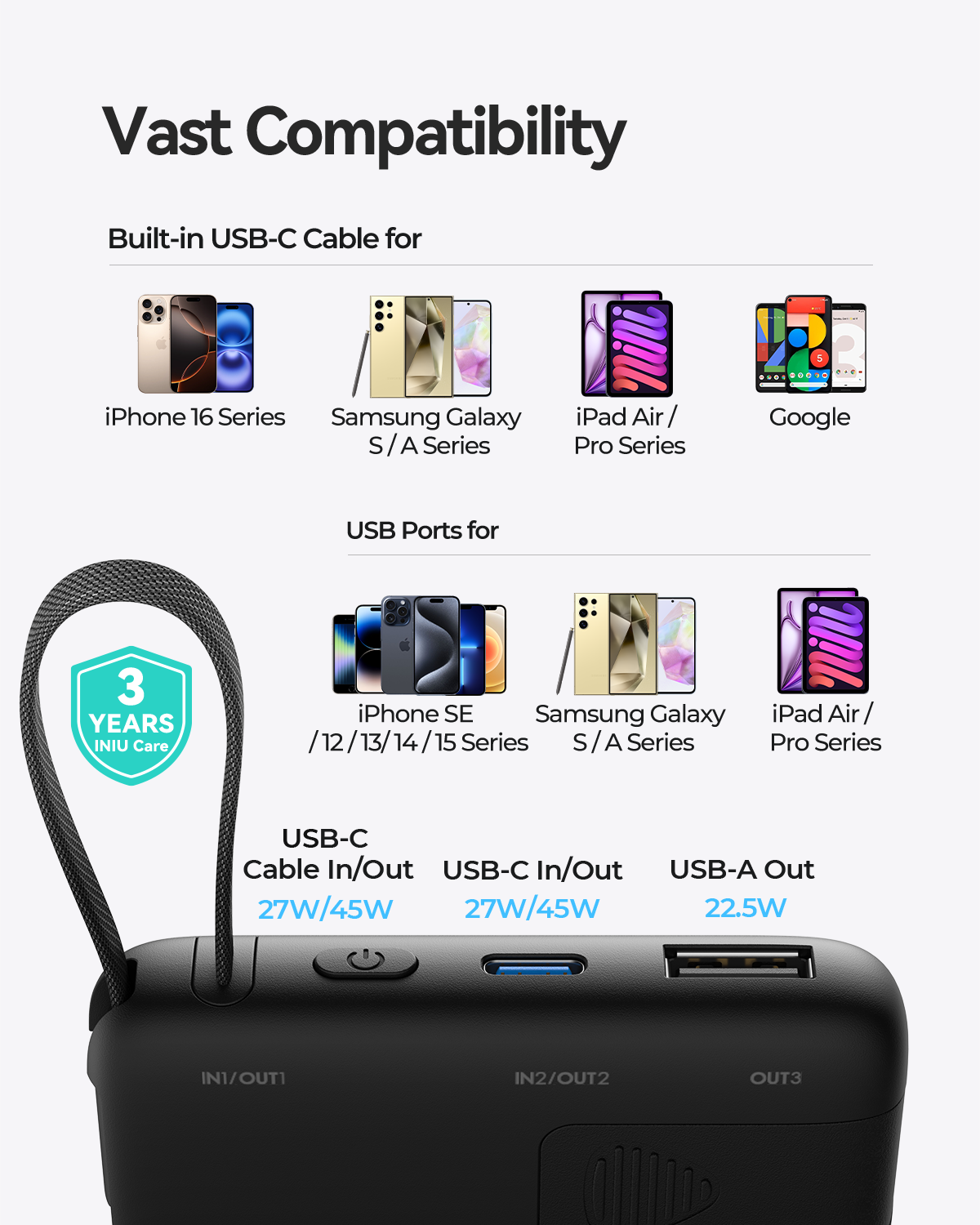 INIU Noś P55L-E2 Power Bank 45W 10000mAh
