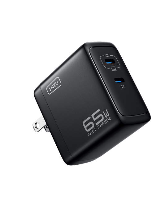 INIU I624 65W Dual Ports Wall Charger in Black, GaN Material, Fast Charging