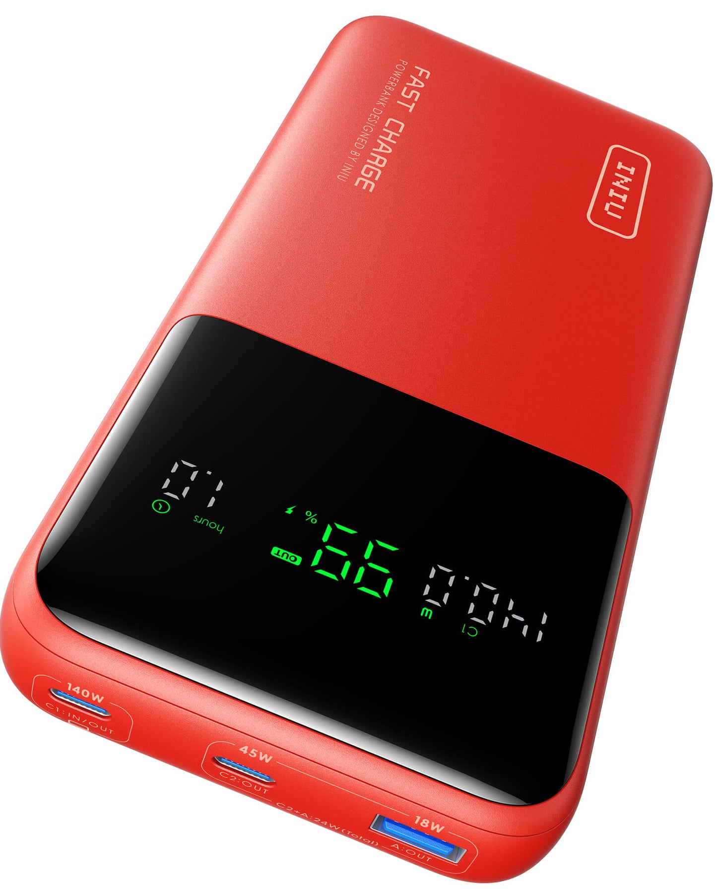 INIU Cougar P64-E1 Power Bank - 140W Fast Charging Power Bank, Red with Digital Display, Power Bank with multiple ports.