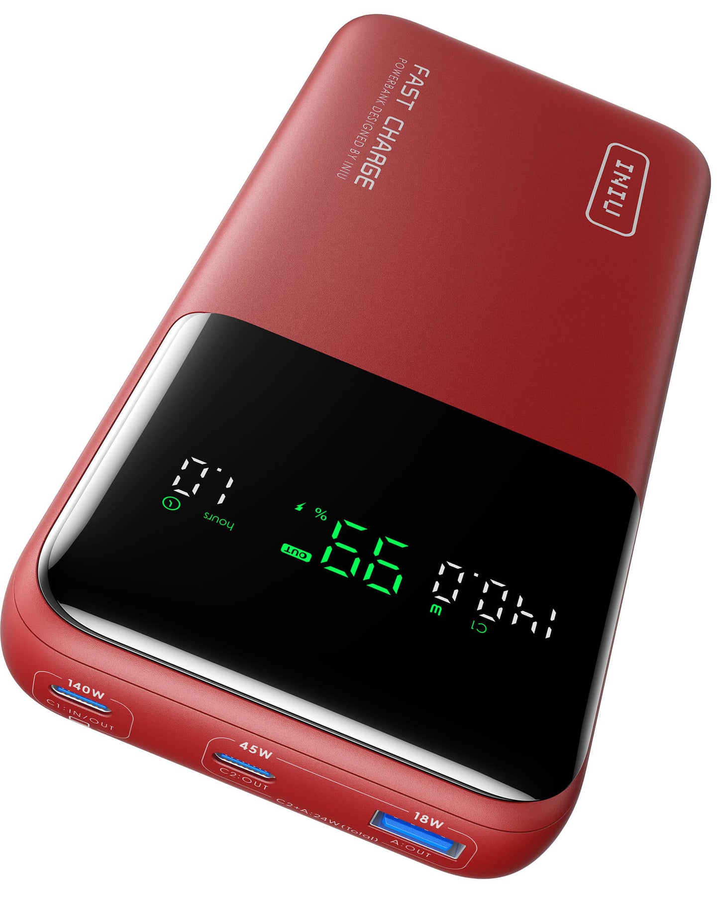 INIU Cougar P64-E1 Power Bank, Red 140W Fast Charging Power Bank with Digital Display