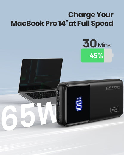 INIU B62 Power Bank,20000mAh 65W USB C Laptop Portable Charger, PD QC Fast Charging 3-Output for iphone,ipad.etc