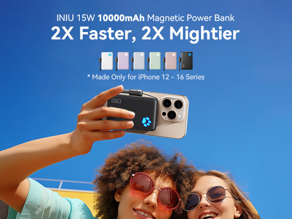 INIU P43-E1 10000mAh Magsafe Power Bank charging iPhone, 2X Faster, 2X Mightier, for iPhone 12-16 Series