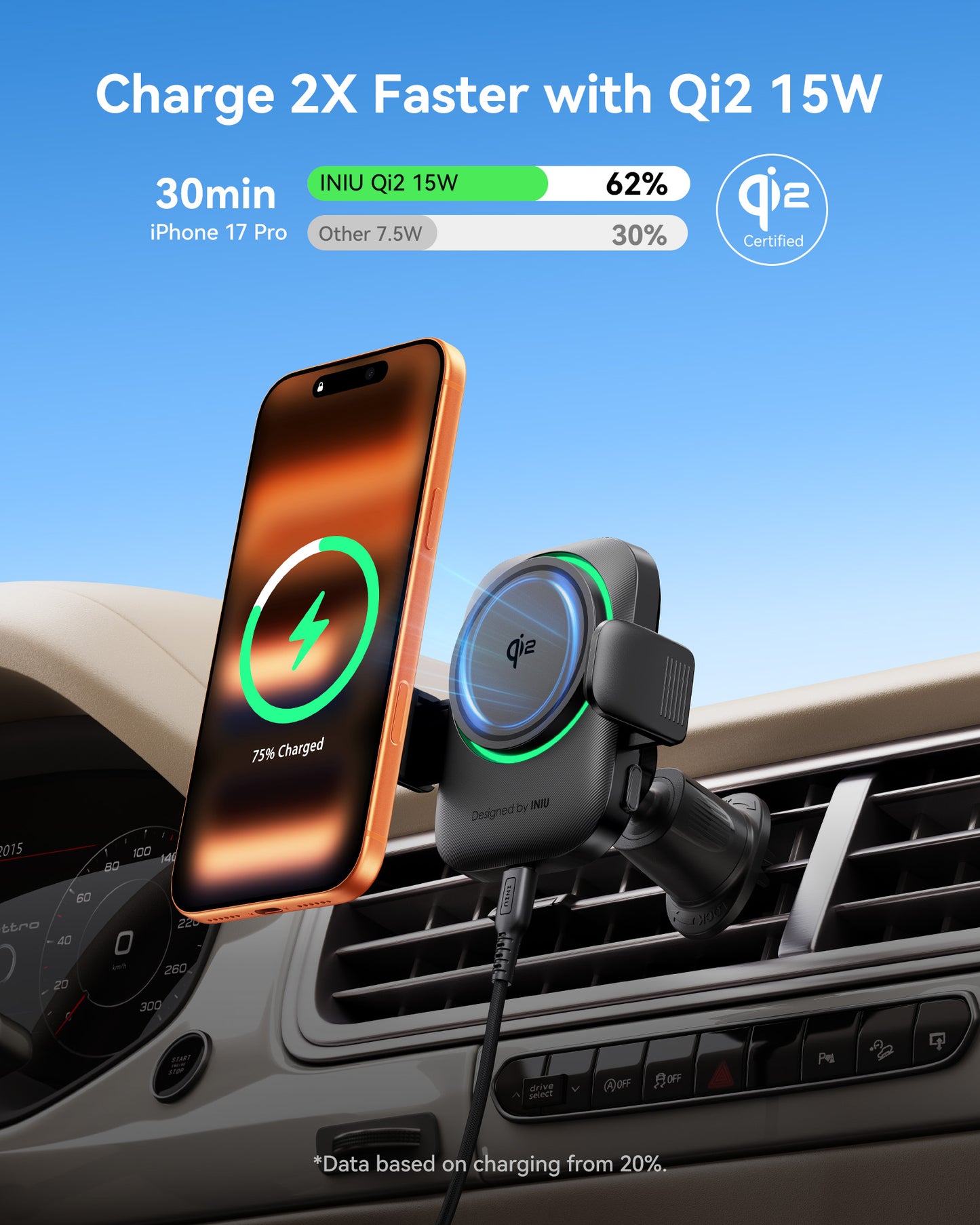 INIU SnapGo V11-E1 Qi2 15W Magnetic Wireless Car Charger