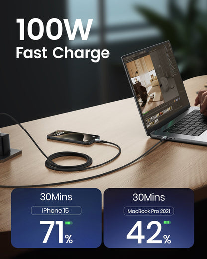 INIU 100W USB C Cable fast charging a iPhone 15 series to 71% in 30 mins, MacBook Pro 2021 to 42% in 30 mins