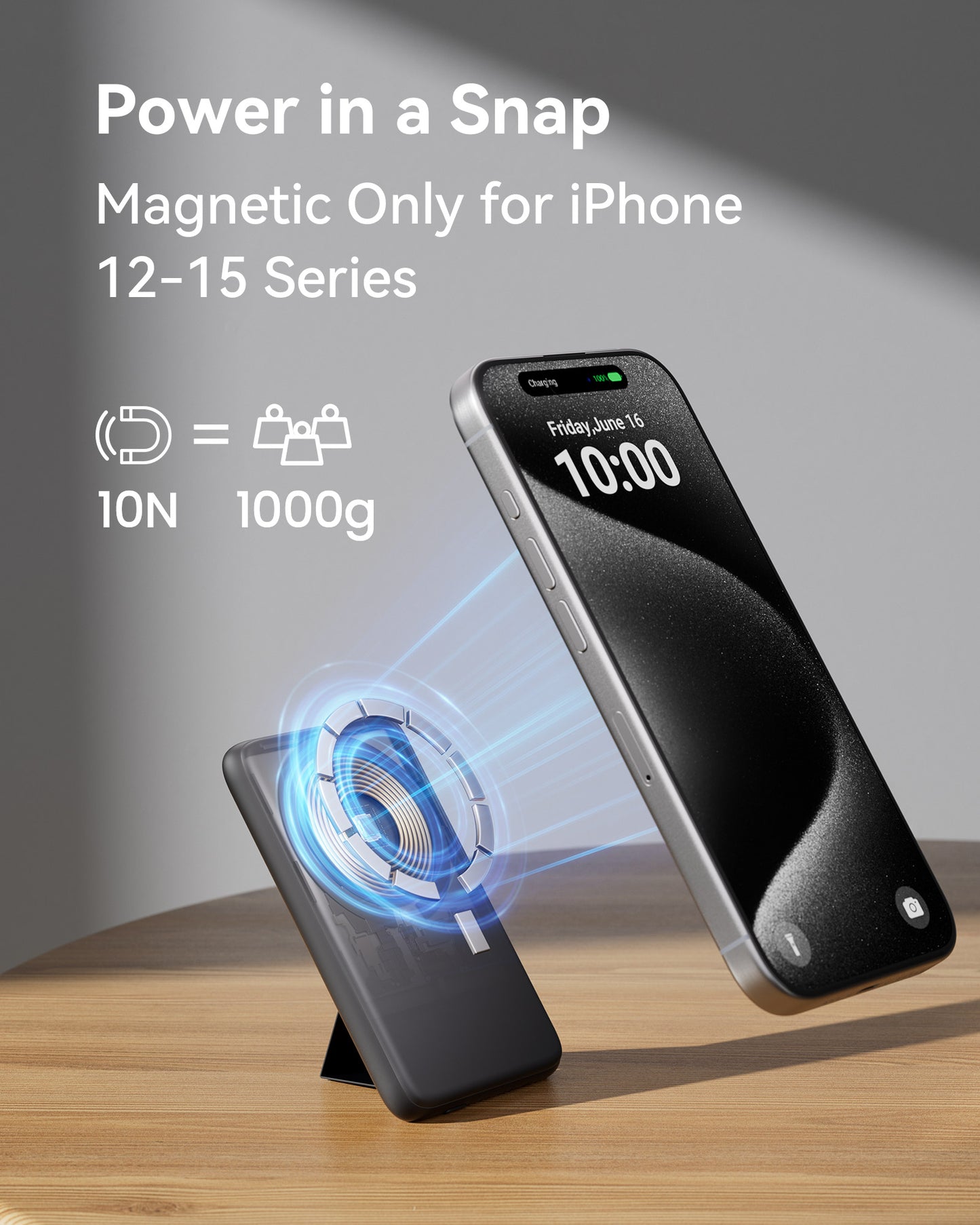 INIU B7 Magnetic Power Bank, power in a snap, magnetic charging for iPhone 12-15 Series, 10N magnetic force, 1000g