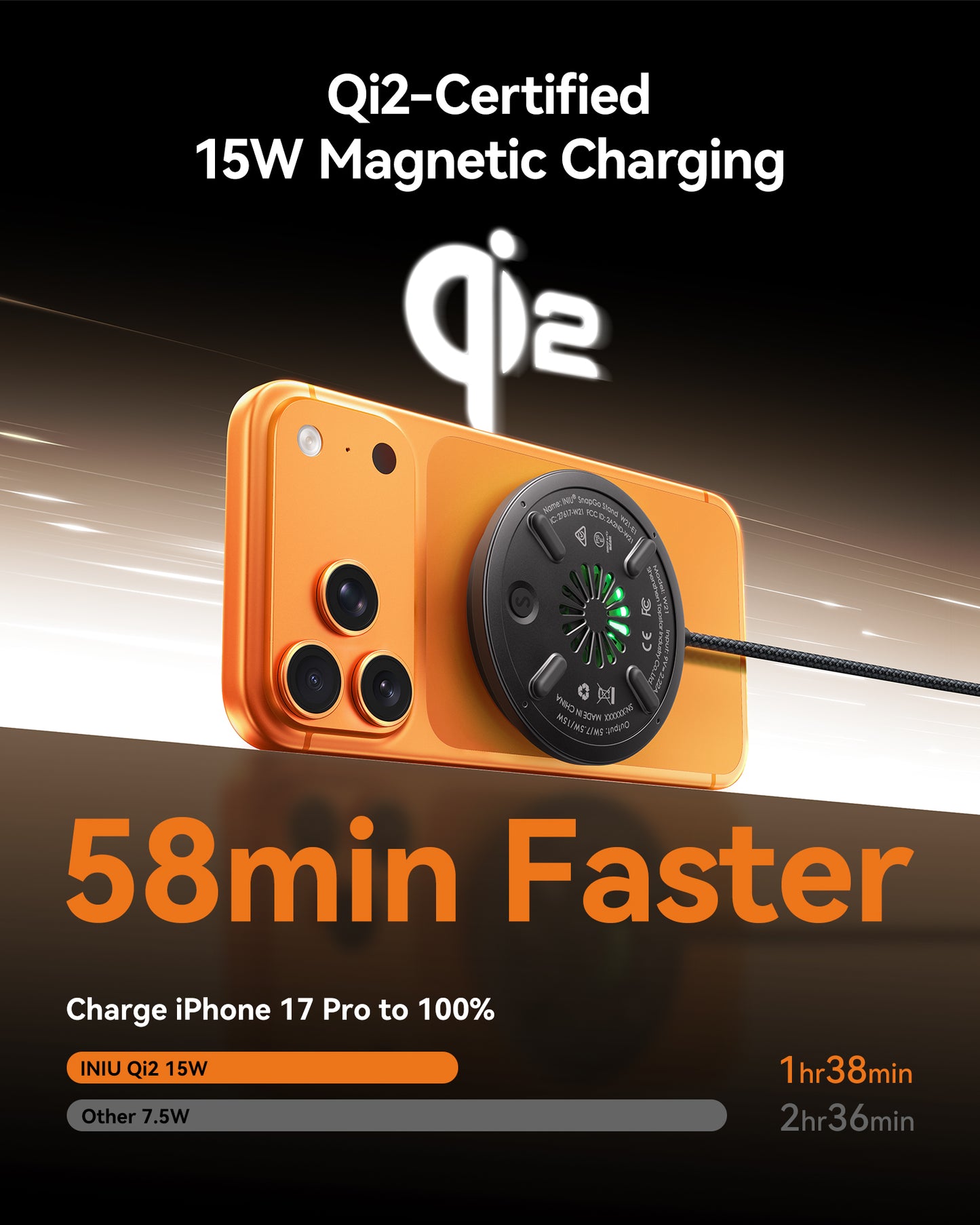 INIU W11-E1 Qi2 15W Magnetic LED Wireless Charger