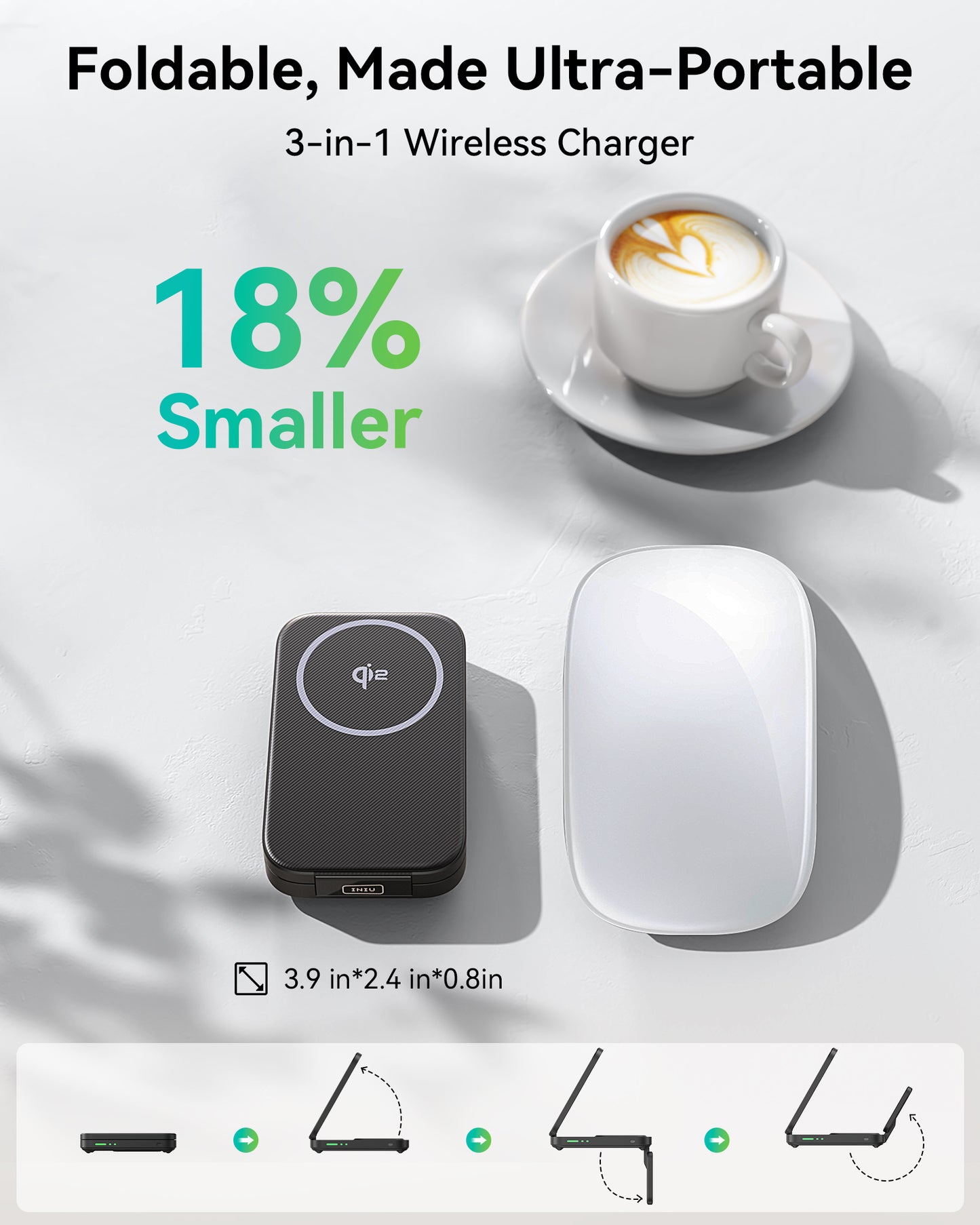 INIU SnapGo W31-E1: Foldable 3-in-1 wireless charger, ultra-portable design, Qi2 tech for fast charging.