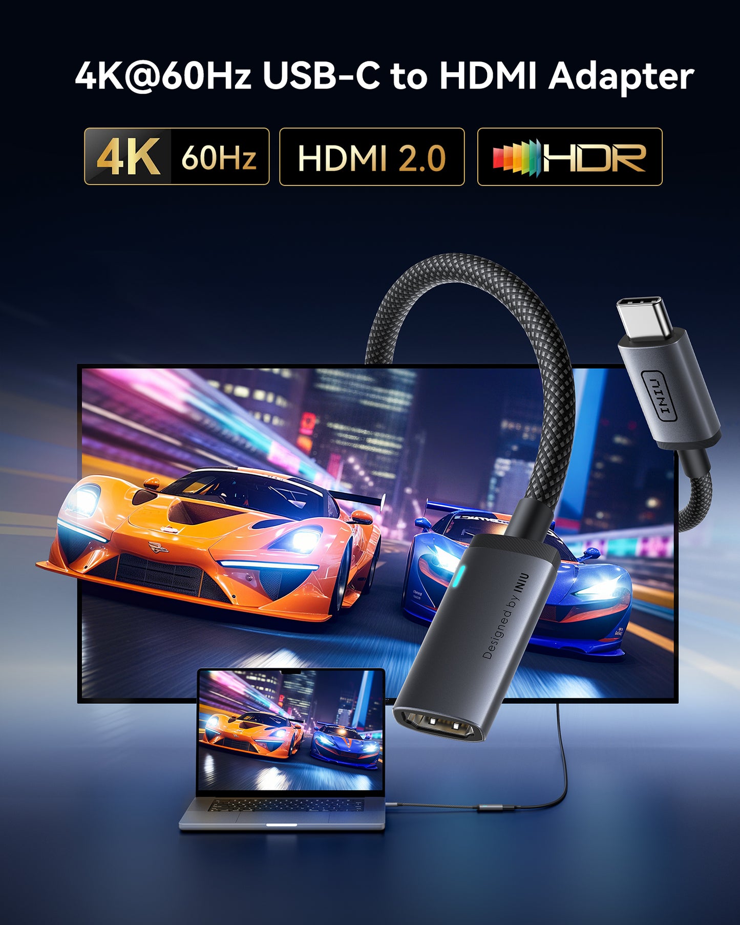 INIU C60 USB-C to HDMI Adapter 4K 60Hz for iPhone & MacBook