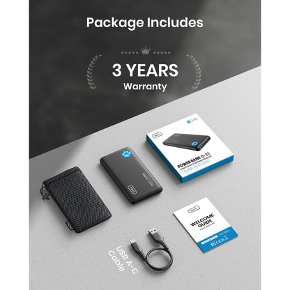 INIU B3 Portable Charger, 20W PD3.0 Fast Charging Slimmest 10000mAh Power Bank, Black