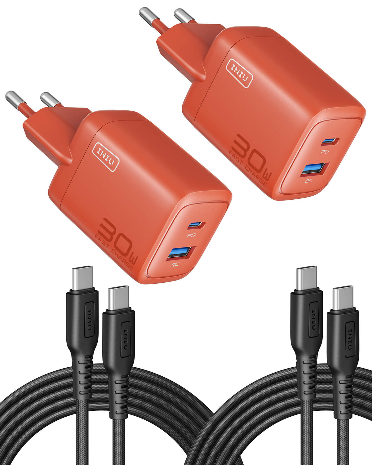 INIU Cougar A12 30W Charger, with USB-C Cable, 2-Pack