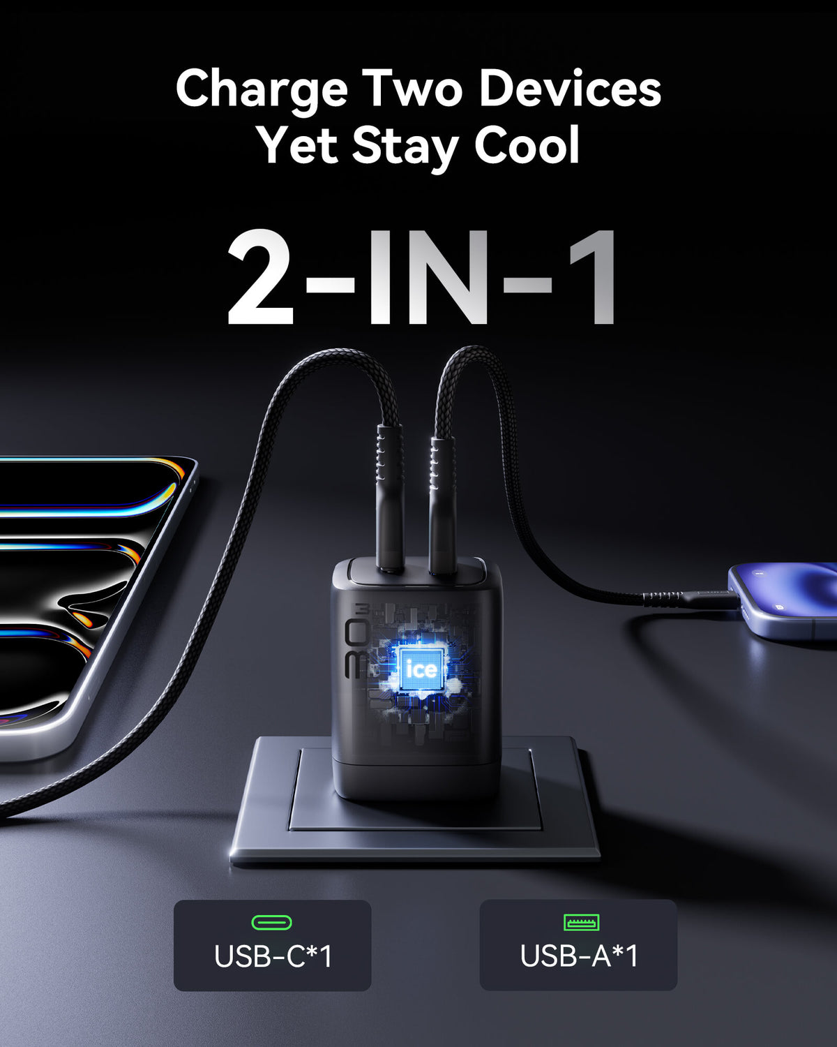 INIU 30W dual port charger charging two devices simultaneously, Black Friday deals on fast chargers.