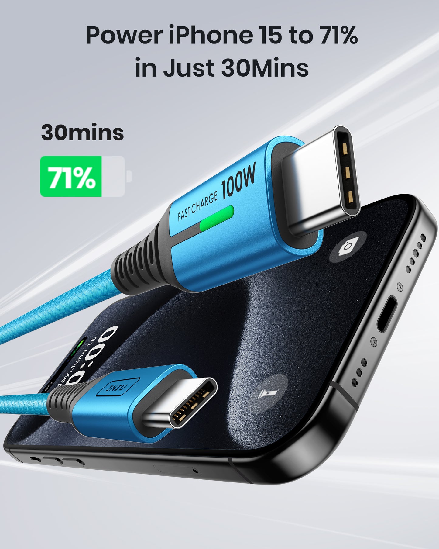 INIU D5CC USB C to C Cable Blue 100W (6.6ft, 2-Pack),Compatible with iPhone 14 13 12 Pro Samsung S21 Google LG iPad Tablet, etc.