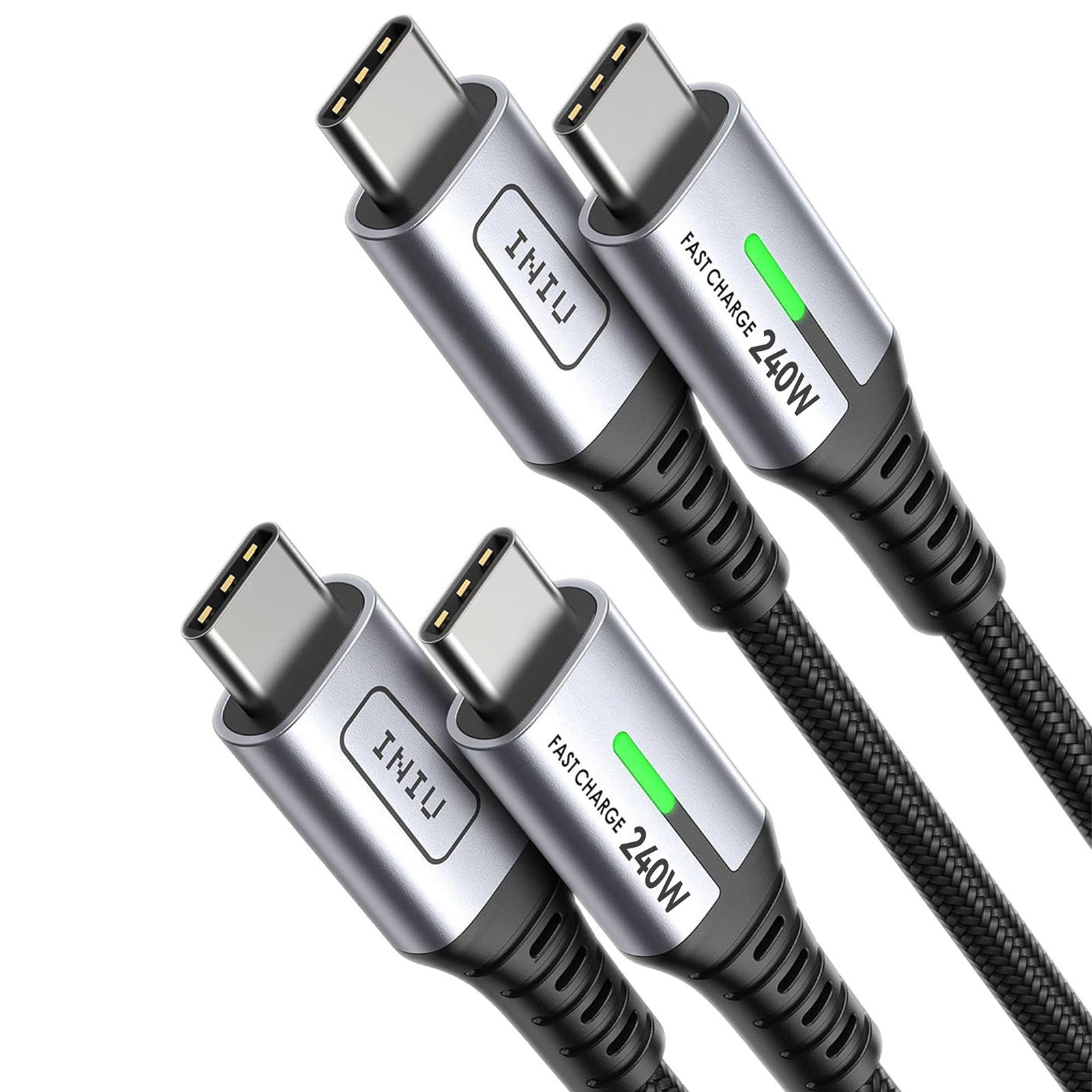 INIU D7CC 240W USB-C to USB-C Cable, silver connector, black braided cable, fast charging 240W.