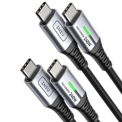 INIU D7CC 240W USB-C to USB-C Cable, silver connector, black braided cable, fast charging 240W.