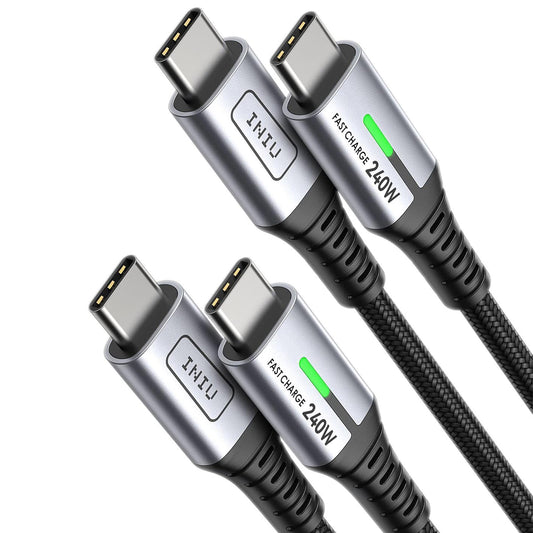 INIU D7CC 240W USB-C to USB-C Cable, silver connector, black braided cable, fast charging 240W.