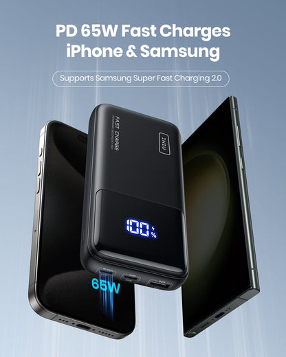 INIU B62 Power Bank,20000mAh 65W USB C Laptop Portable Charger, PD QC Fast Charging 3-Output for iphone,ipad.etc