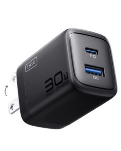 INIU A12-E1 Dual Port Charger 30W, Black, Fast Charging 30W, PD and QC Ports, Compact Design, Travel charger