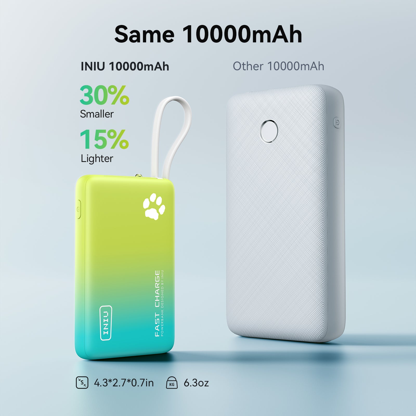 INIU Łapowaty P41L-E2 Power Bank z wbudowanym kablem, najcieńszy 45 W, 10000 mAh