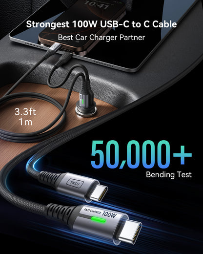 INIU 60W 2-Port Car Charger with 100W USB-C Cable