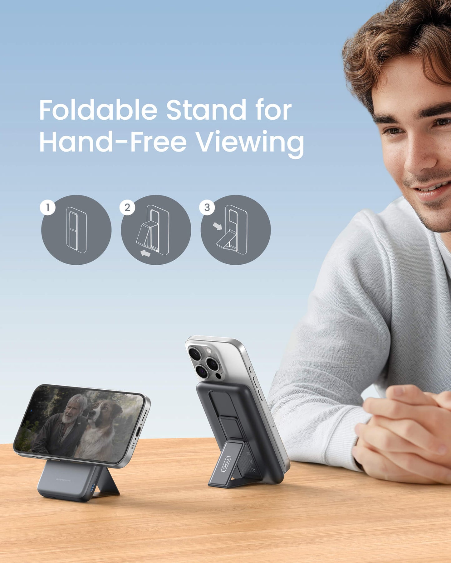 INIU B7 Power Bank with Foldable Stand for Hand-Free Viewing