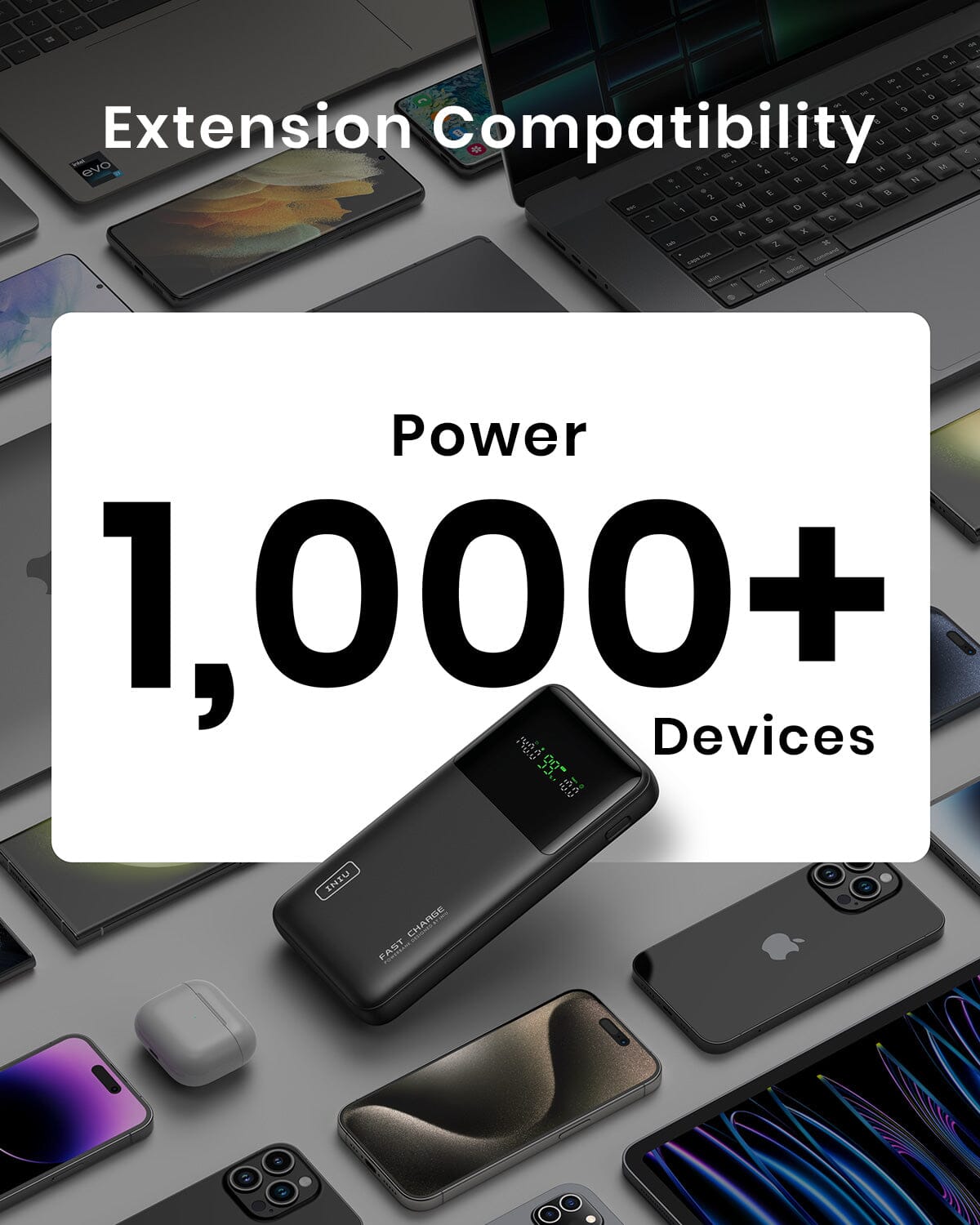 INIU B64 Power Bank: Powers 1,000+ devices, black, fast charge, digital display, phone/laptop compatibility