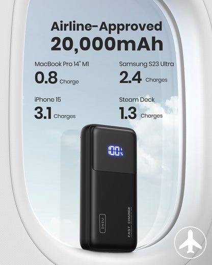 INIU B62 Power Bank,20000mAh 65W USB C Laptop Portable Charger, PD QC Fast Charging 3-Output for iphone,ipad.etc