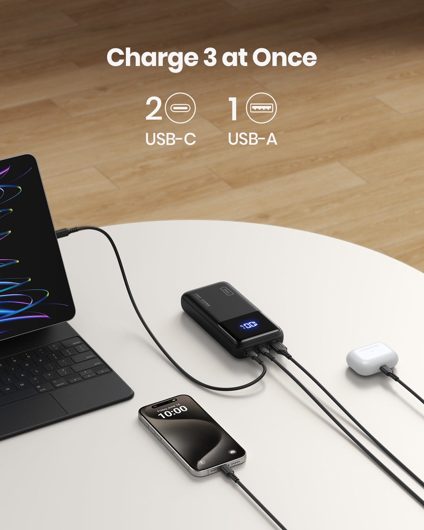 INIU B62 Power Bank,20000mAh 65W USB C Laptop Portable Charger, PD QC Fast Charging 3-Output for iphone,ipad.etc