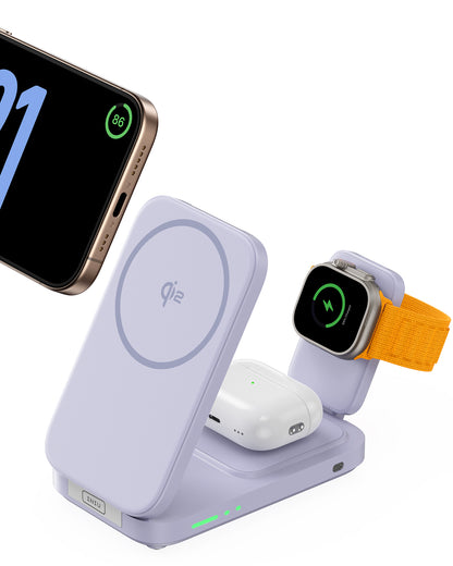 INIU SnapGo W31-E1: 3-in-1 wireless charger charging iPhone, iWatch, and AirPods simultaneously, Qi2.