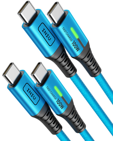 INIU D5CC USB C to C Cable Blue 100W (6.6ft, 2-Pack),Compatible with iPhone 14 13 12 Pro Samsung S21 Google LG iPad Tablet, etc.