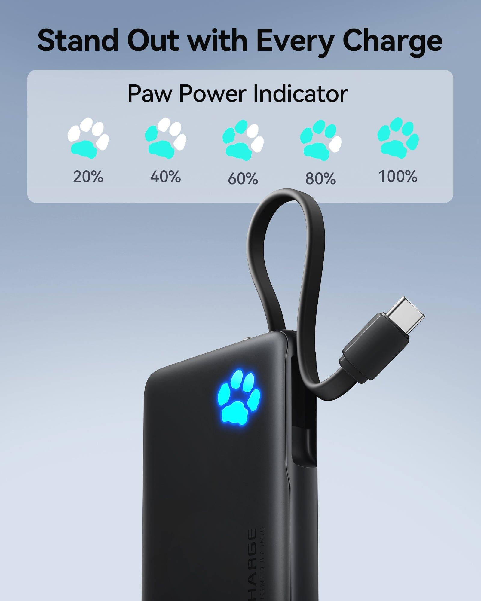 [New] INIU Pawsible P41L-E1 Power Bank with Build in Cable Slimmest 20W 10000mAh