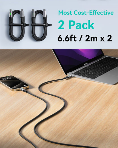 INIU D5CC 100W USB C to C Cable 2-Pack: black fast charging cables for iPhone & MacBook, 6.6ft