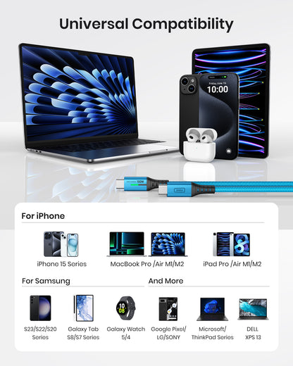INIU D5CC USB C to C Cable Blue 100W (6.6ft, 2-Pack),Compatible with iPhone 14 13 12 Pro Samsung S21 Google LG iPad Tablet, etc.