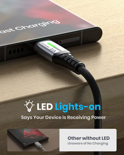 Black Friday deal: INIU braided USB-C cable with green LED indicator, fast charging a smartphone. Tech gifts for men.
