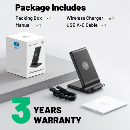 INIU I211 Wireless Charger Package Includes: Wireless charger, USB A-C cable, manual, and box. Features 3 years warranty.