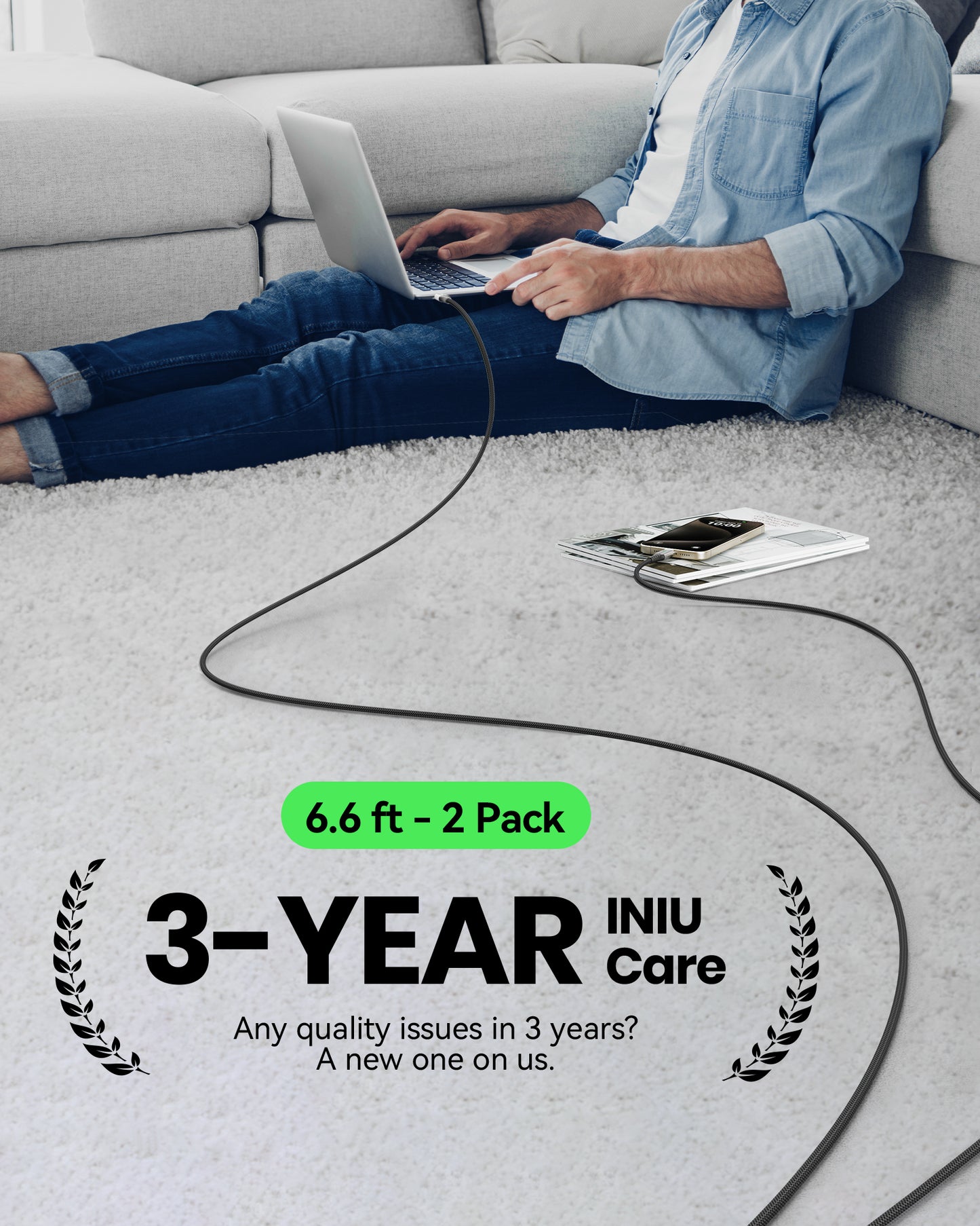INIU D5CC USB C to C Cable 100W (6.6ft, 2-Pack)