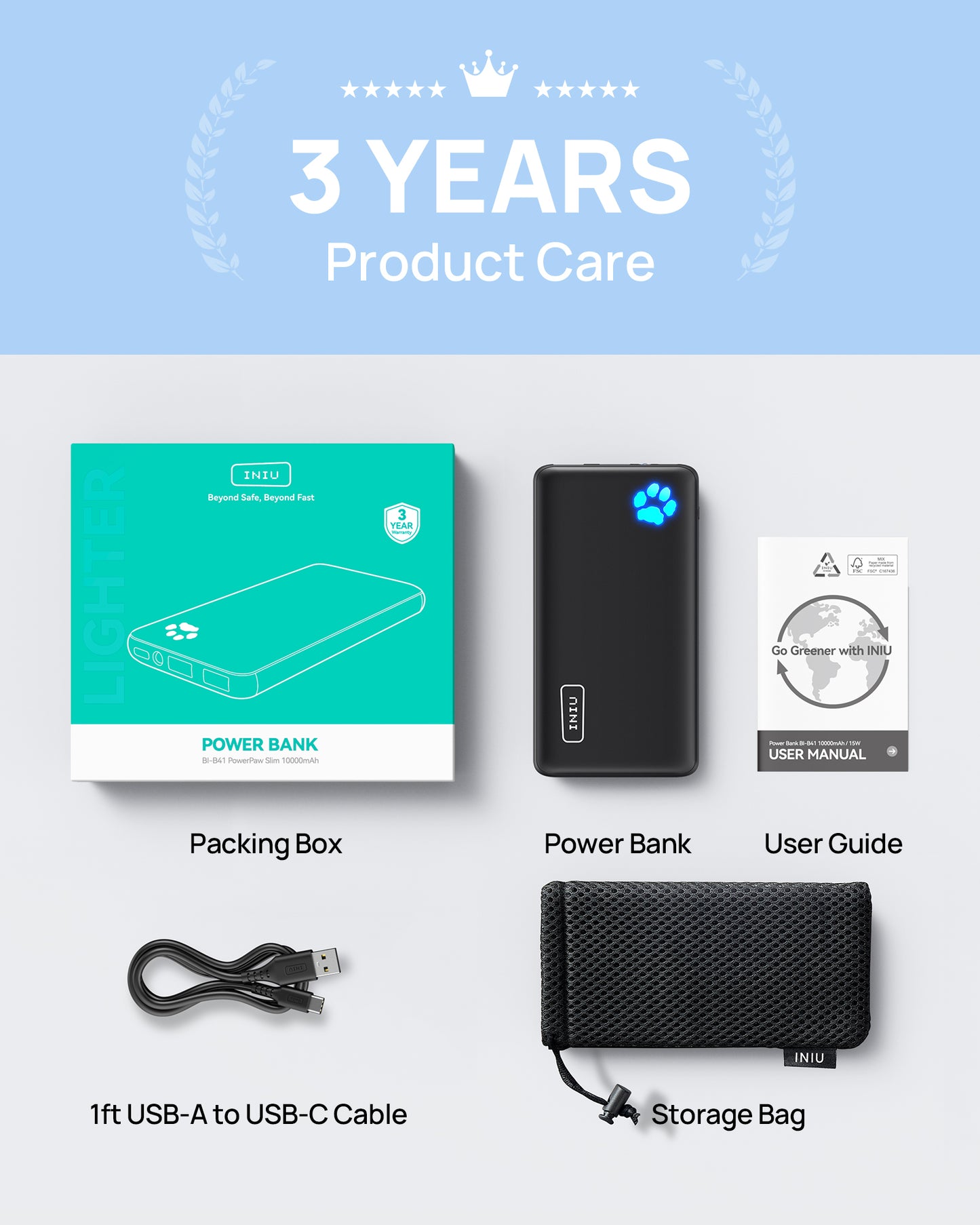 INIU B41 Power Bank 15W High Speed Charging Slimmest 10,000mAh