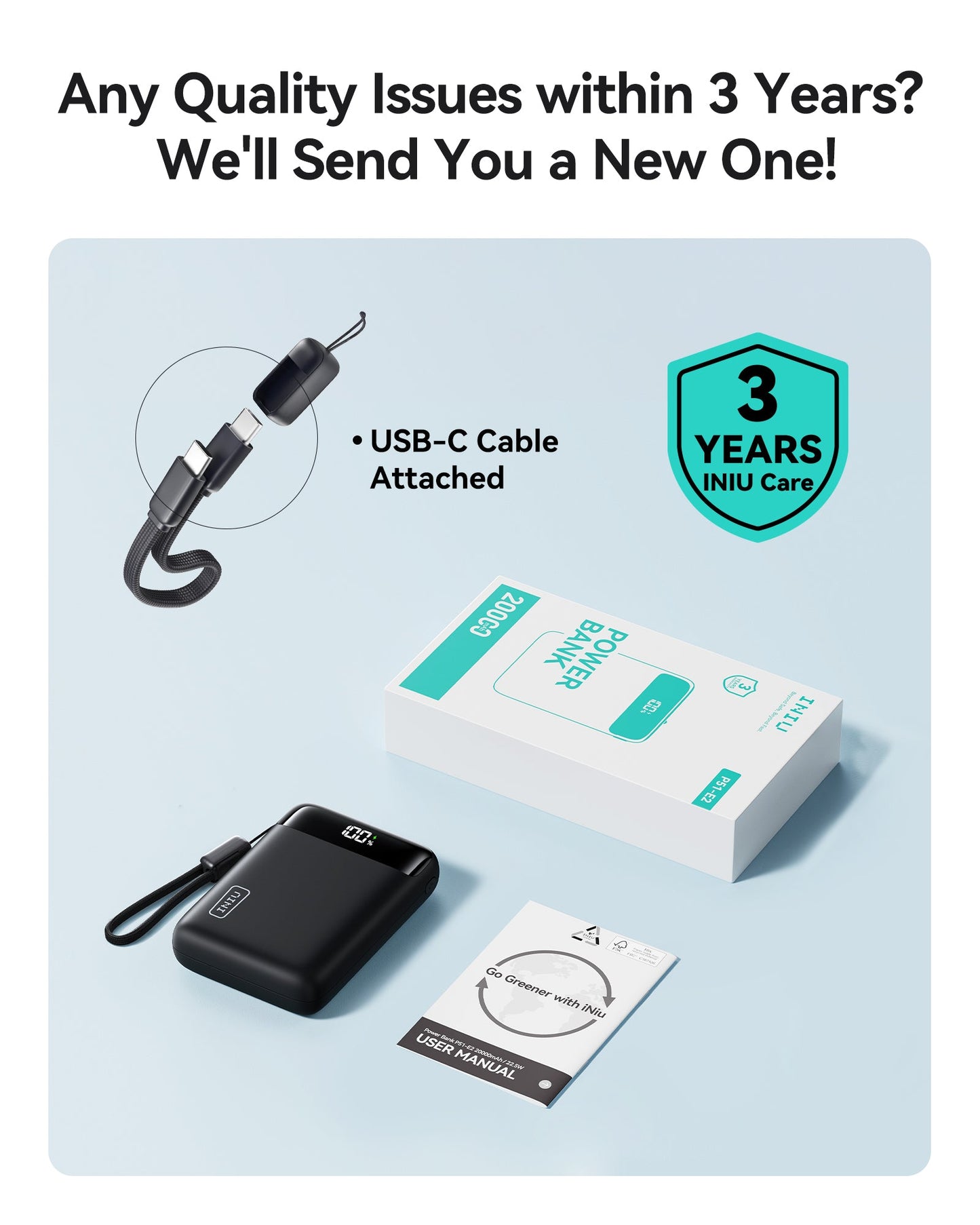 INIU Carry P51-E2 Power Bank 22.5W Smallest 20000mAh