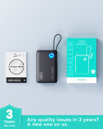 INIU Łapowaty P41L-E2 Power Bank z wbudowanym kablem, najcieńszy 45 W, 10000 mAh
