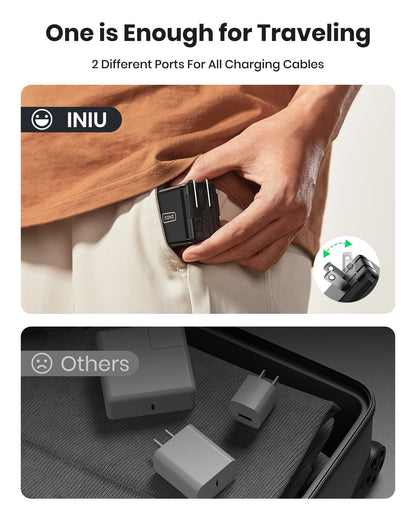 INIU I623 Charger: Portable design, fast charging with USB-C & USB-A ports. Perfect for travel.