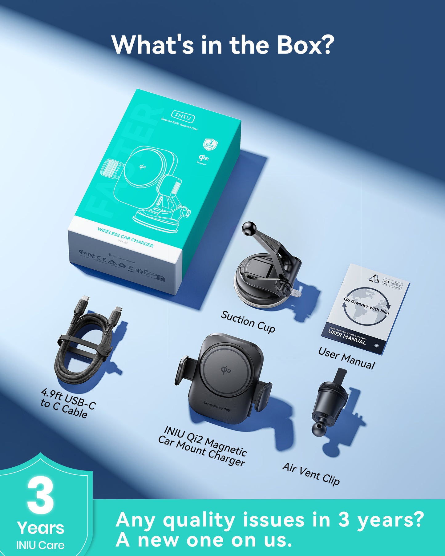 INIU SnapGo V11-E1 Qi2 15W Magnetic Wireless Car Charger