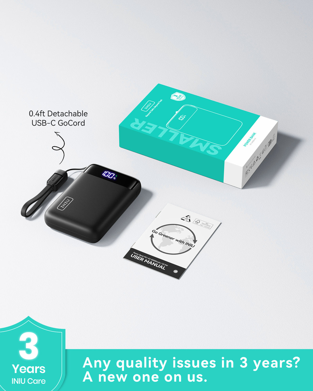 INIU Powerbank Carry P512 22,5 W, najmniejszy, 20000 mAh