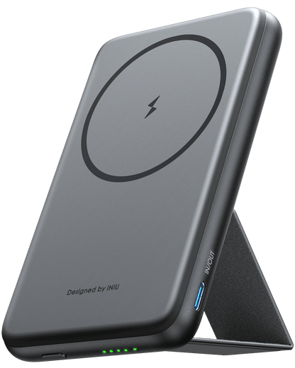 INIU B7 Handy Magsafe Power Bank - Gray, MagSafe, Built-in Stand. Designed by INIU for iPhone.