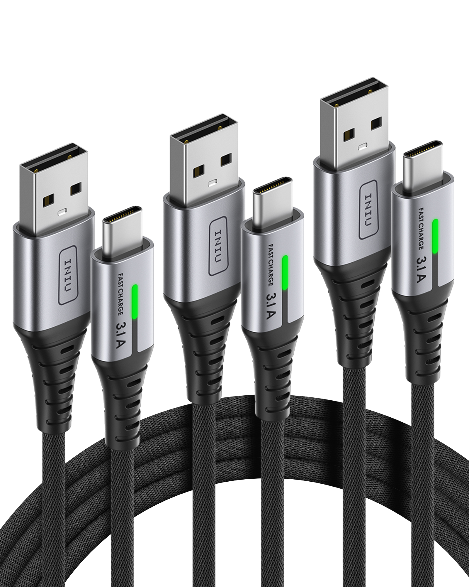 INIU D5C QC3.0 Fast Charging USB Type C Cable ( 1.6+6.6+6.6ft, 3-Pack)