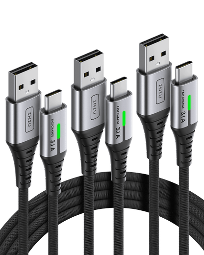 Black Friday: 3-pack INIU USB-C cables, 3.1A fast charge, braided black. Gifts for tech guys.