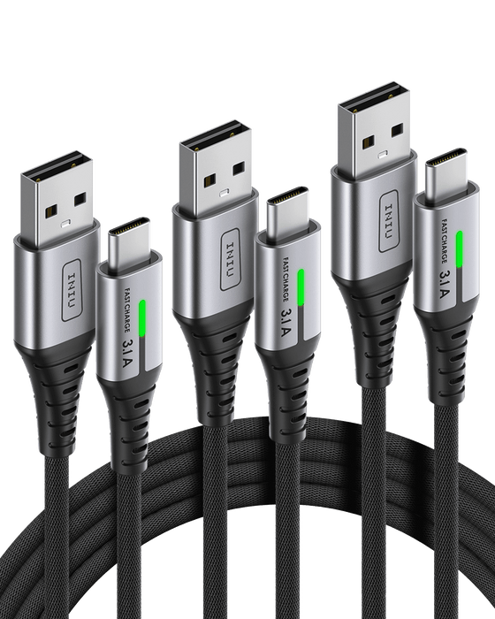 INIU D5C QC3.0 Fast Charging USB Type C Cable ( 1.6+6.6+6.6ft, 3-Pack)