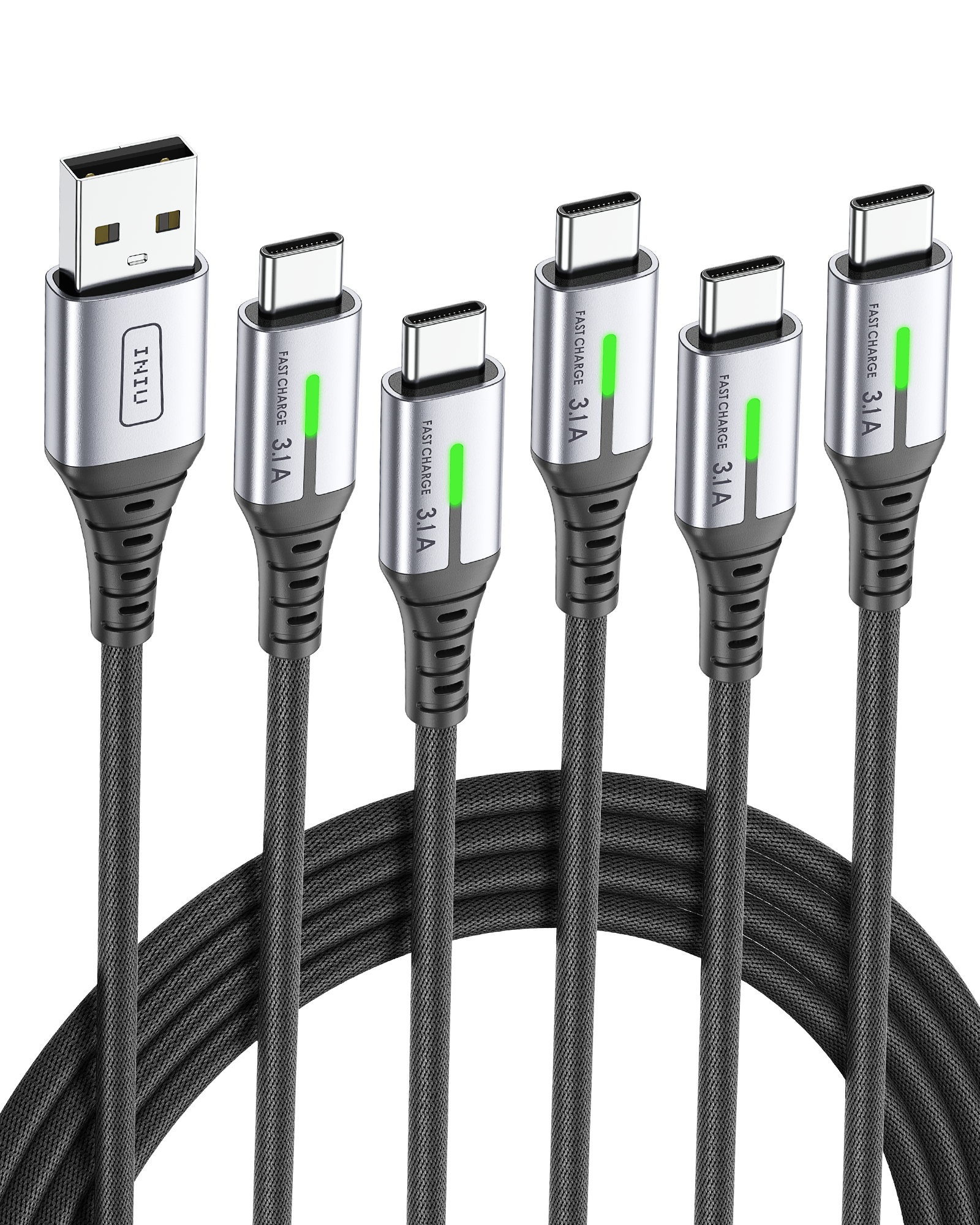 INIU Kabel USB C D5C nylonowy, 5 szt. (1,6 stopy + 3,3 stopy * 2 + 6,6 stopy * 2 (0,5 m + 1 m * 2 + 2 m * 2))