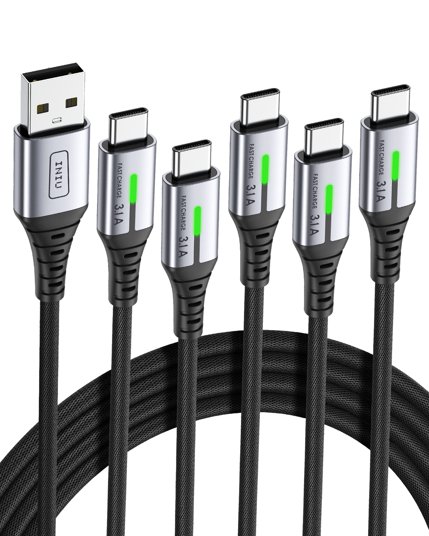 INIU D5C Nylon USB C Cable 5-Pack (1.6+3.3*2+6.6*2ft(0.5m+1m*2+2m*2))